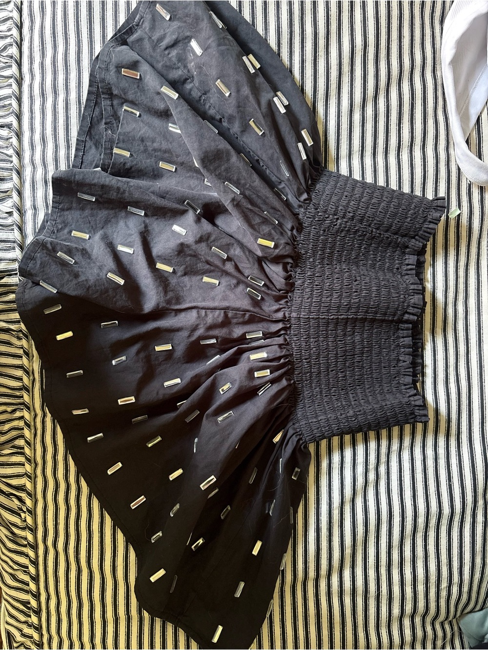 QUEEN OF SPARKLES Black Smocked Waist Embellished Skater Skirt